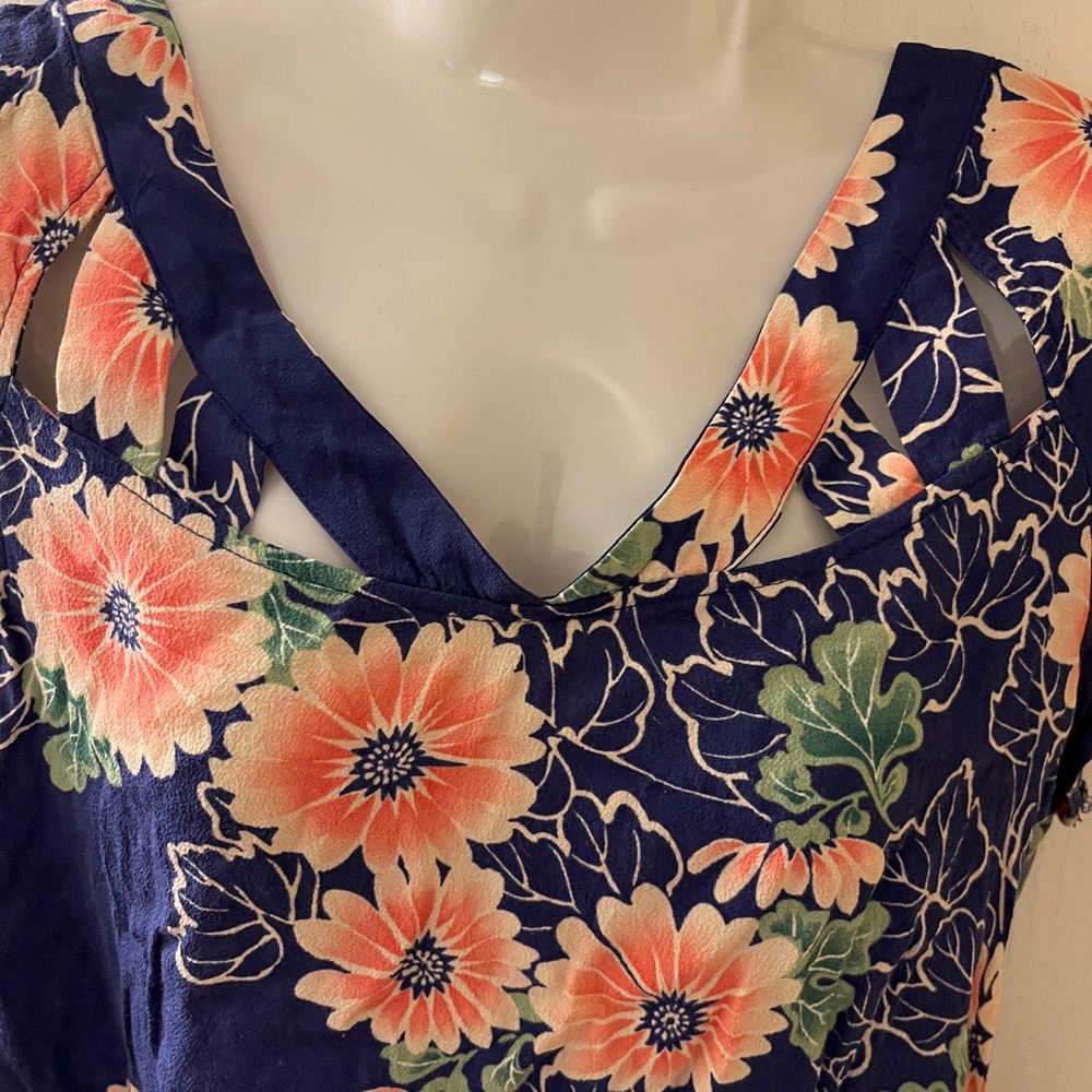 Maeve Navy Floral Blouse with Orange and Green Accents - Picture 2 of 6